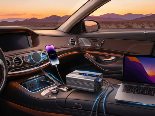 Multi-Port Car Inverter with Dual AC Socket & Digital Display