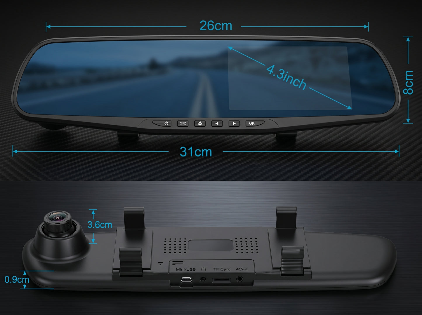 Vehicle Blackbox DVR with Full 1080 HD Front & Rear View Camera