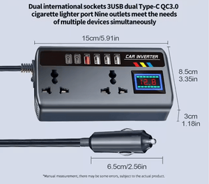 Multi-Port Car Inverter with Dual AC Socket & Digital Display
