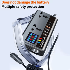 Multi-Port Car Inverter with Dual AC Socket & Digital Display
